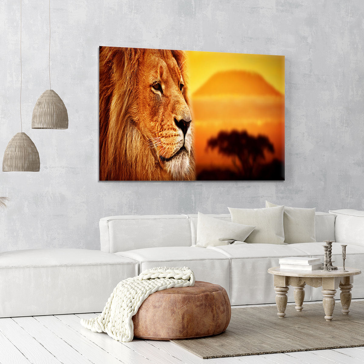 Lion portrait on savanna landscape Canvas Print or Poster - Canvas Art Rocks - 6