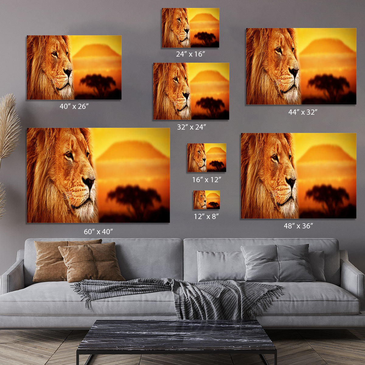 Lion portrait on savanna landscape Canvas Print or Poster - Canvas Art Rocks - 7