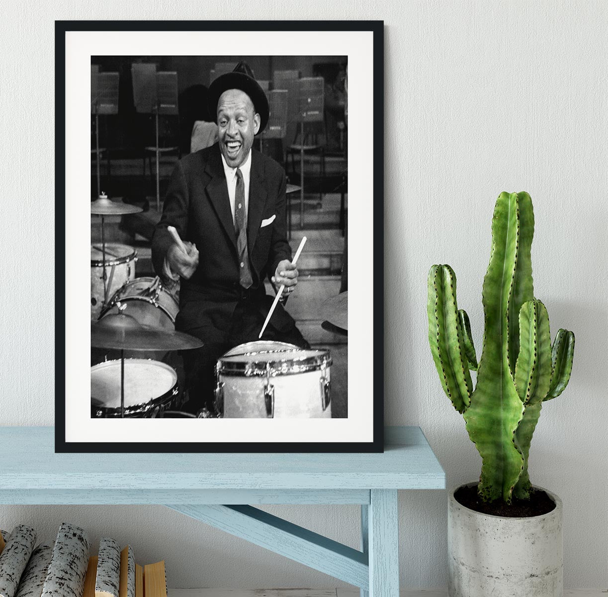 Lionel Hampton on the drums Framed Print - Canvas Art Rocks - 1