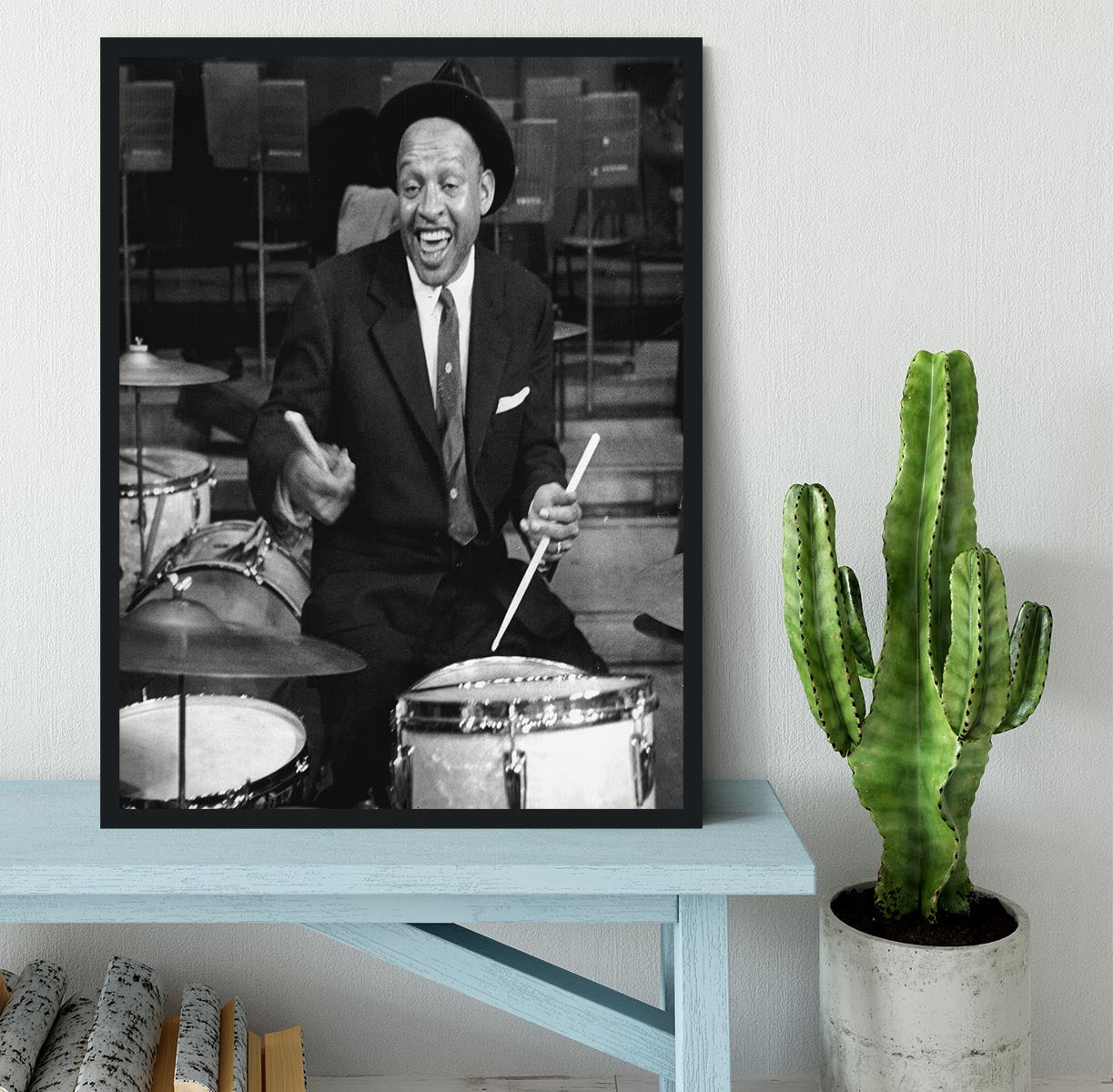 Lionel Hampton on the drums Framed Print - Canvas Art Rocks - 2