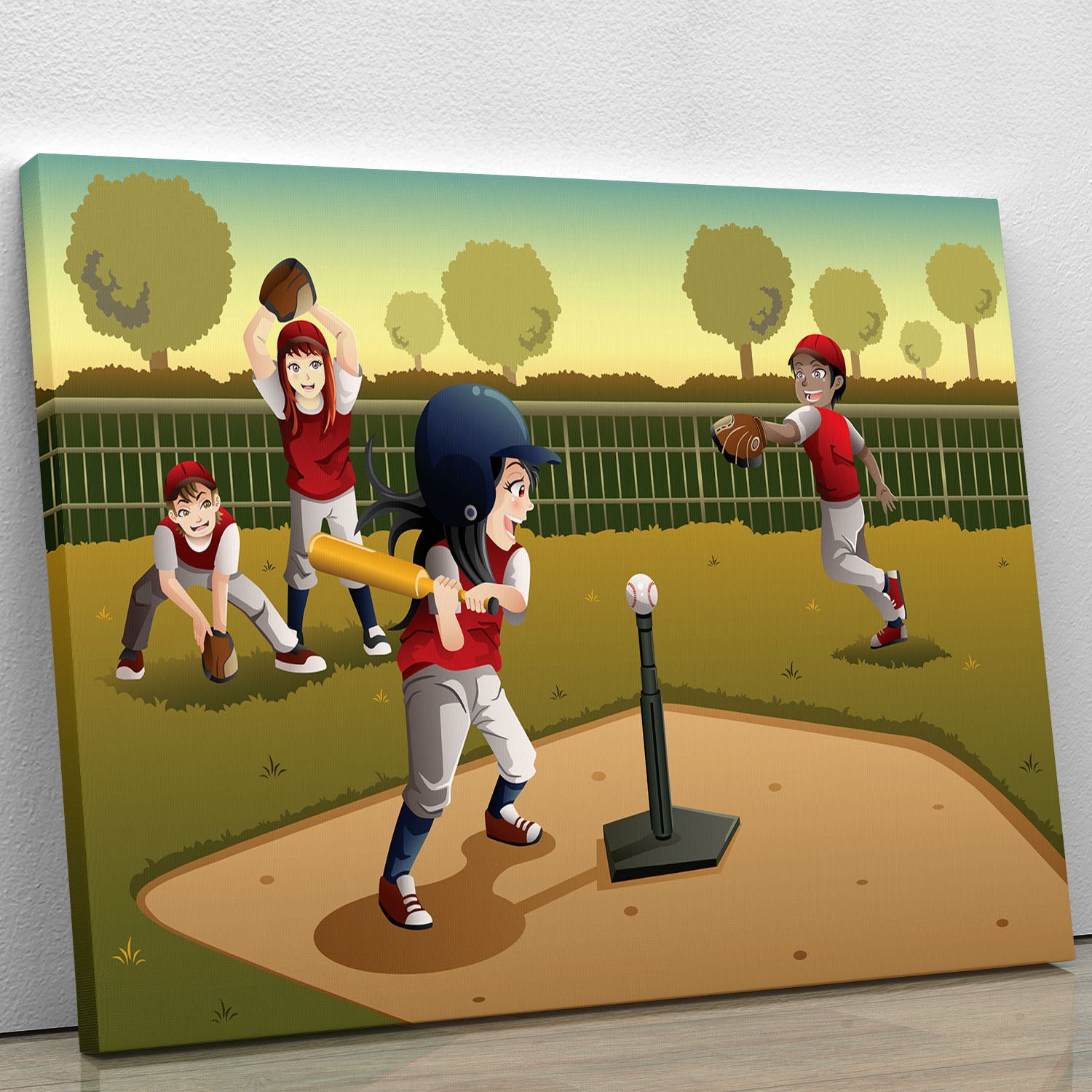 Little kids playing Tee ball Canvas Print or Poster - Canvas Art Rocks - 1