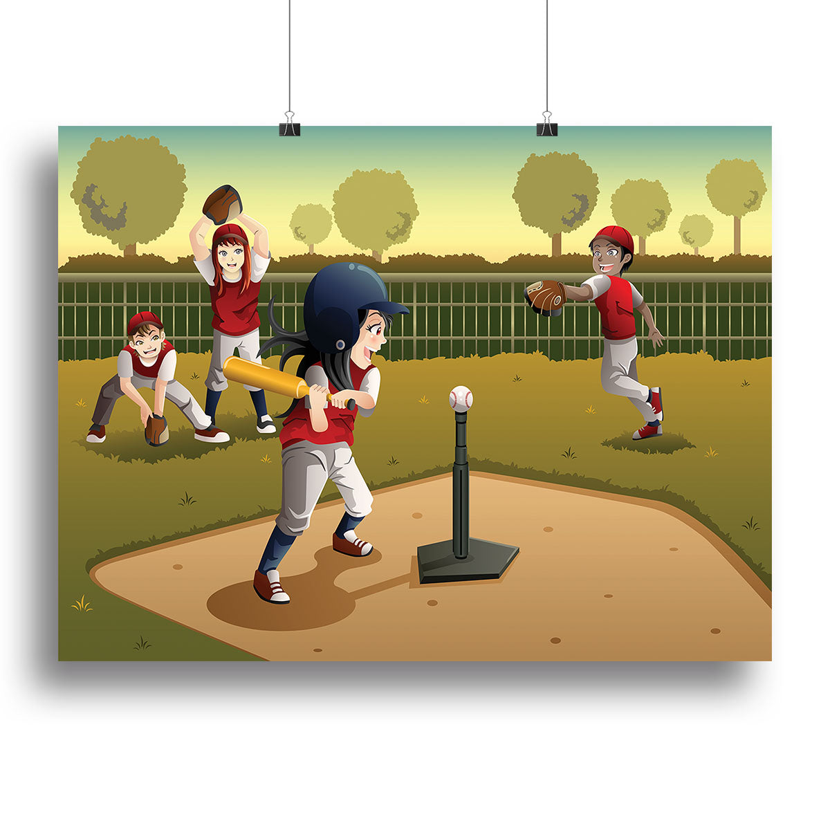 Little kids playing Tee ball Canvas Print or Poster - Canvas Art Rocks - 2