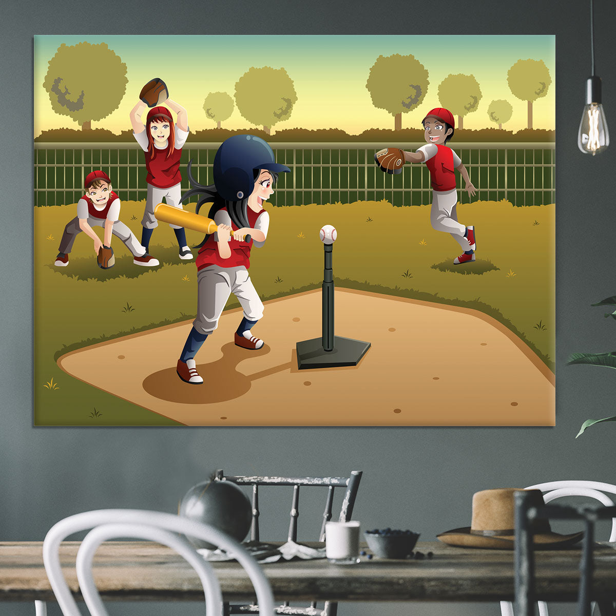Little kids playing Tee ball Canvas Print or Poster - Canvas Art Rocks - 3