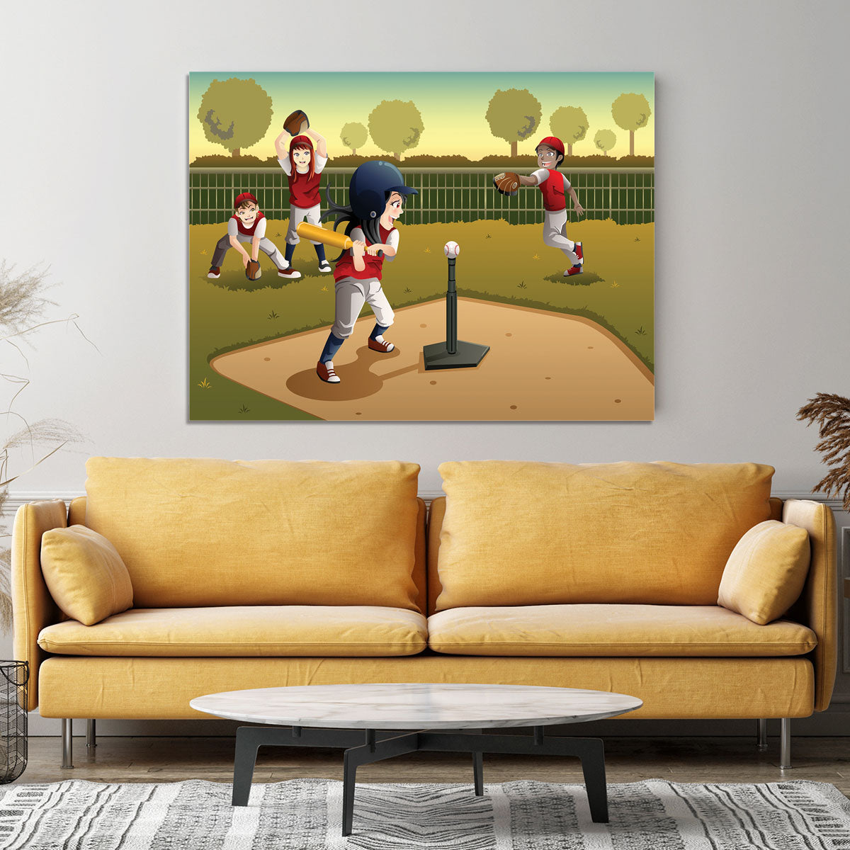 Little kids playing Tee ball Canvas Print or Poster - Canvas Art Rocks - 4