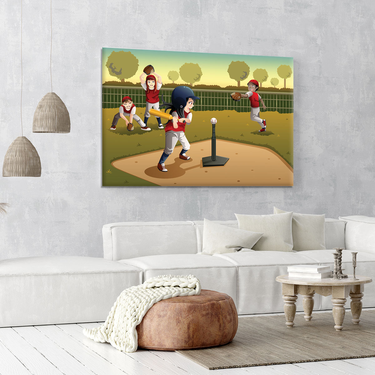 Little kids playing Tee ball Canvas Print or Poster - Canvas Art Rocks - 6