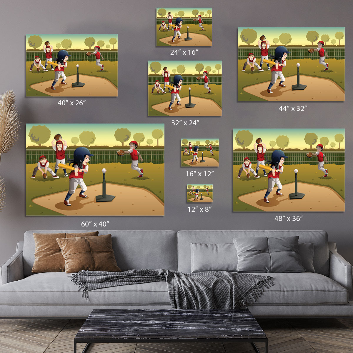 Little kids playing Tee ball Canvas Print or Poster - Canvas Art Rocks - 7
