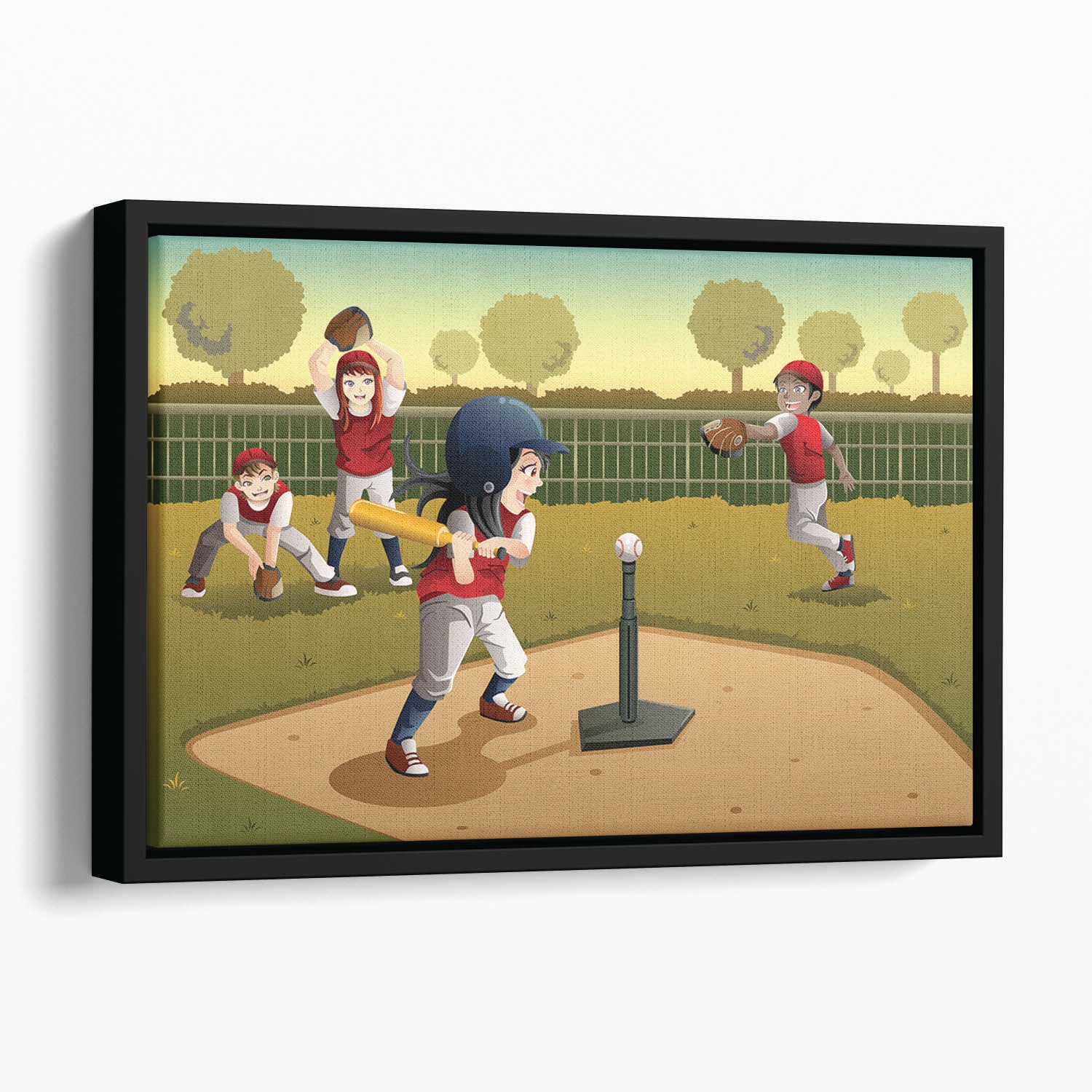 Little kids playing Tee ball Floating Framed Canvas