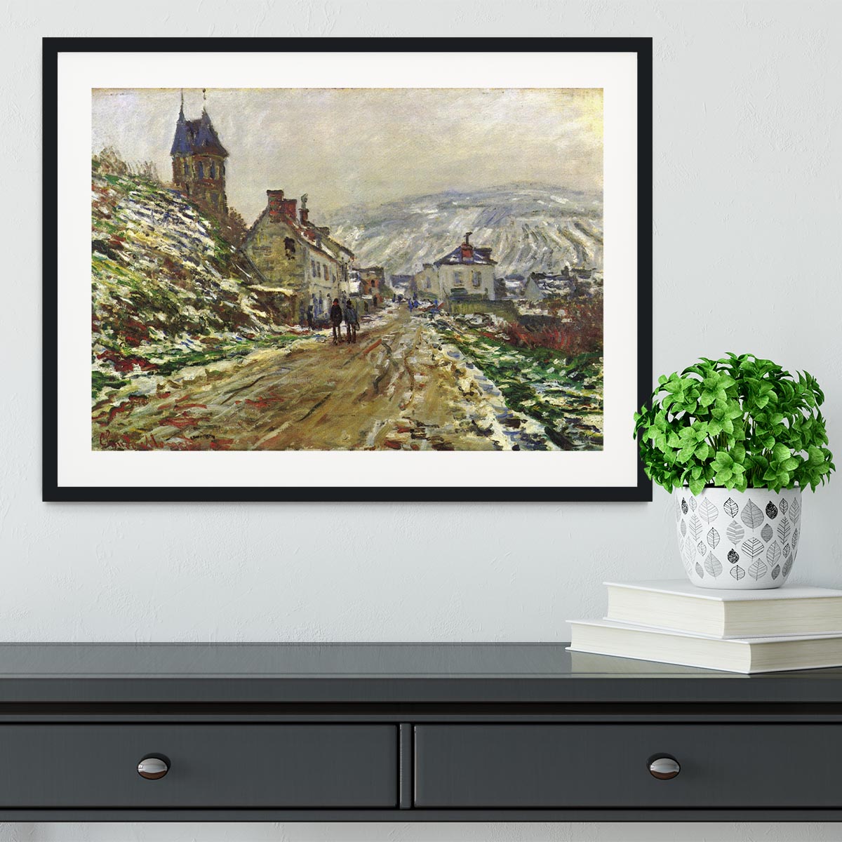 Local entrance of Vetheuil in the winter by Monet Framed Print - Canvas Art Rocks - 1