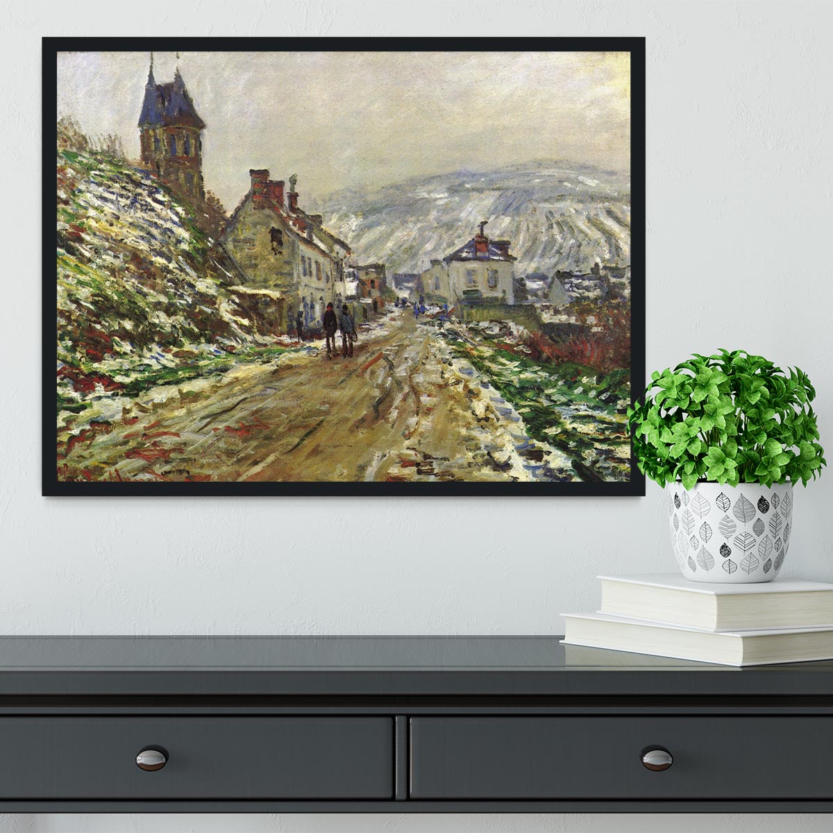 Local entrance of Vetheuil in the winter by Monet Framed Print - Canvas Art Rocks - 2