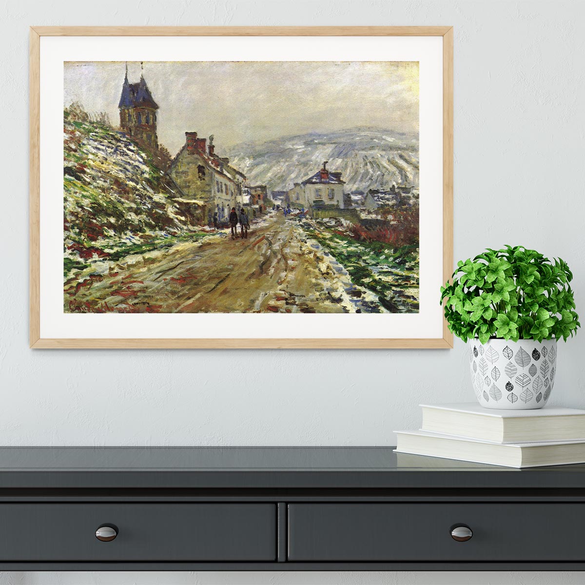 Local entrance of Vetheuil in the winter by Monet Framed Print - Canvas Art Rocks - 3