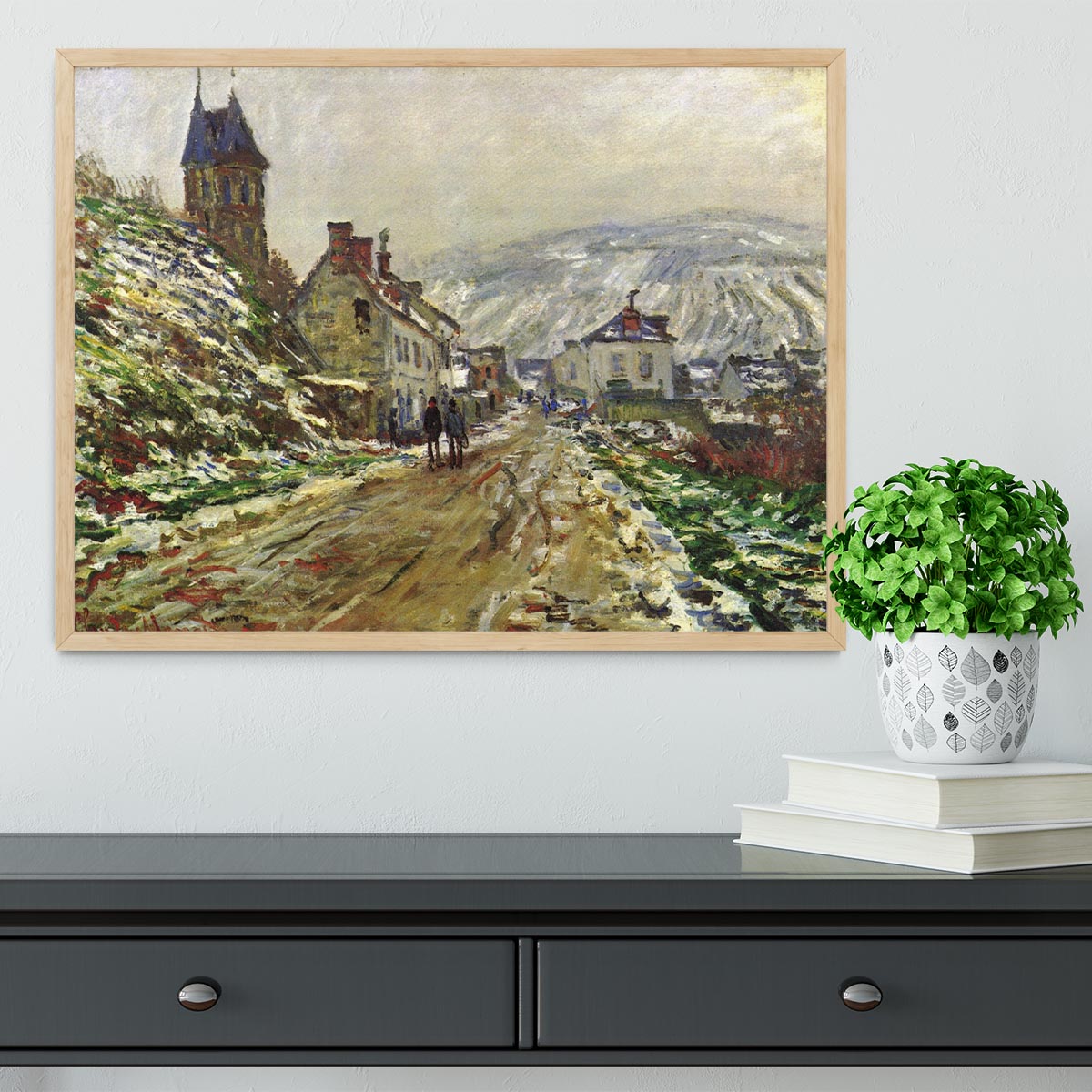 Local entrance of Vetheuil in the winter by Monet Framed Print - Canvas Art Rocks - 4