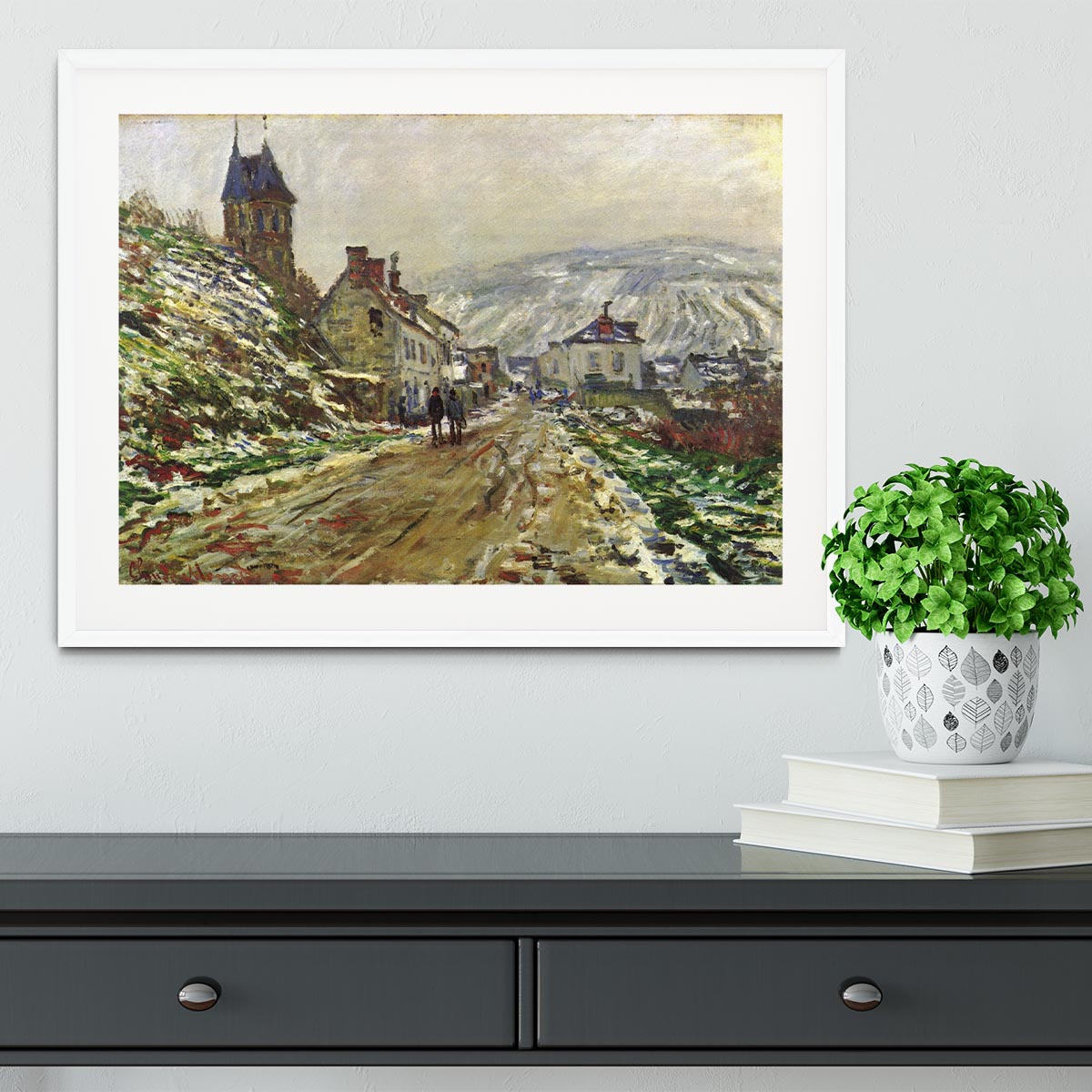 Local entrance of Vetheuil in the winter by Monet Framed Print - Canvas Art Rocks - 5