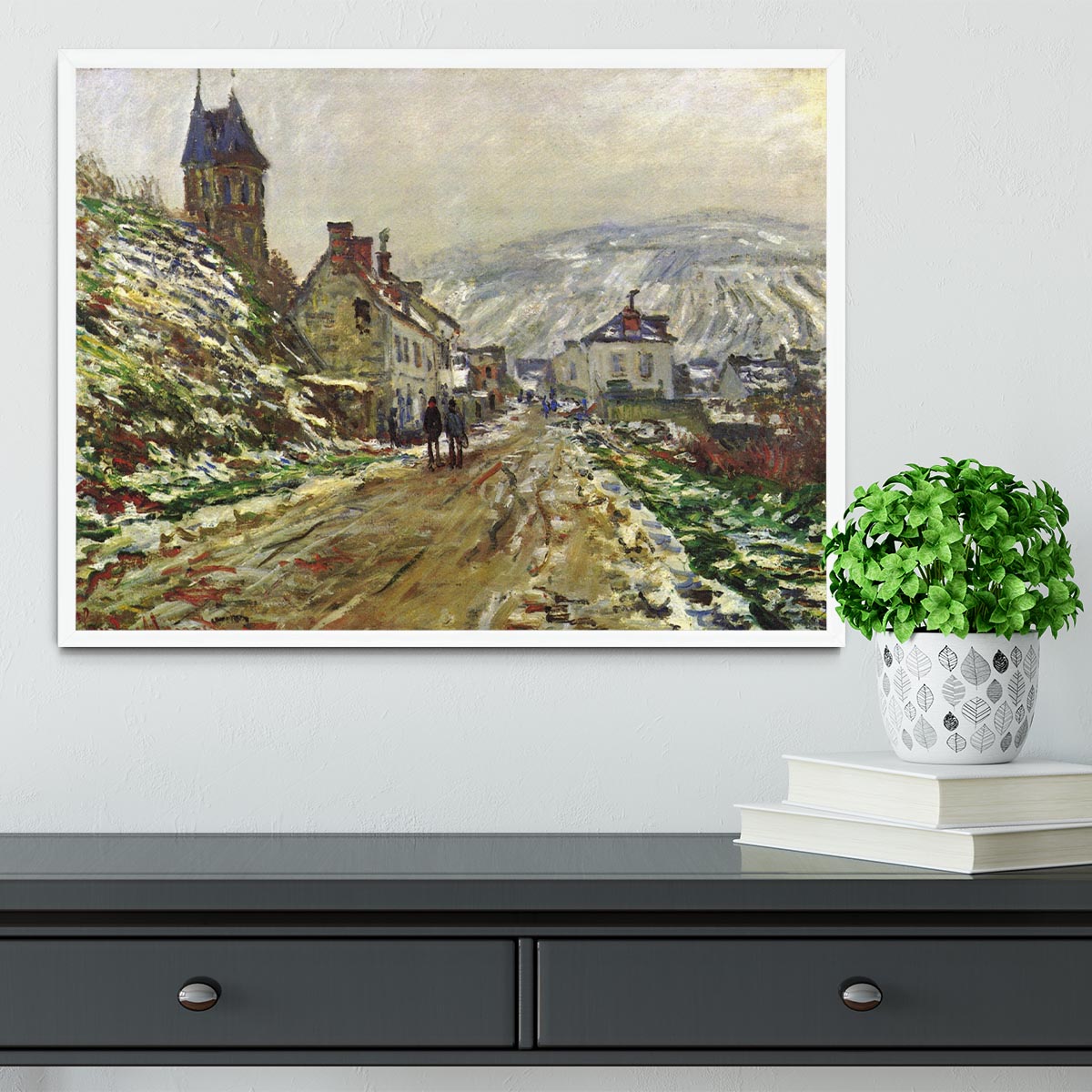 Local entrance of Vetheuil in the winter by Monet Framed Print - Canvas Art Rocks -6