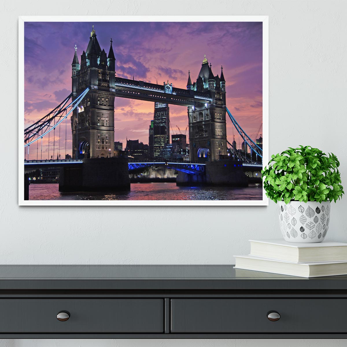 London Bridge Pink Sunset Framed Print - Canvas Art Rocks -6