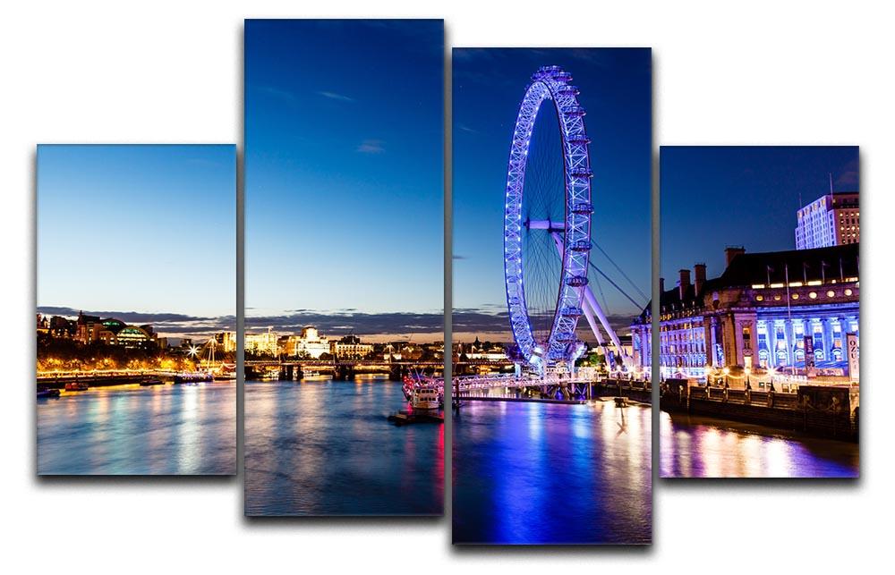London Eye and London Cityscape in the Night 4 Split Panel Canvas  - Canvas Art Rocks - 1