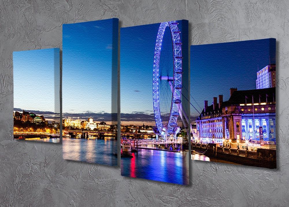 London Eye and London Cityscape in the Night 4 Split Panel Canvas  - Canvas Art Rocks - 2