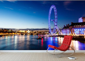 London Eye and London Cityscape in the Night Wall Mural Wallpaper - Canvas Art Rocks - 2