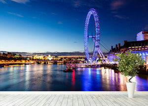 London Eye and London Cityscape in the Night Wall Mural Wallpaper - Canvas Art Rocks - 4