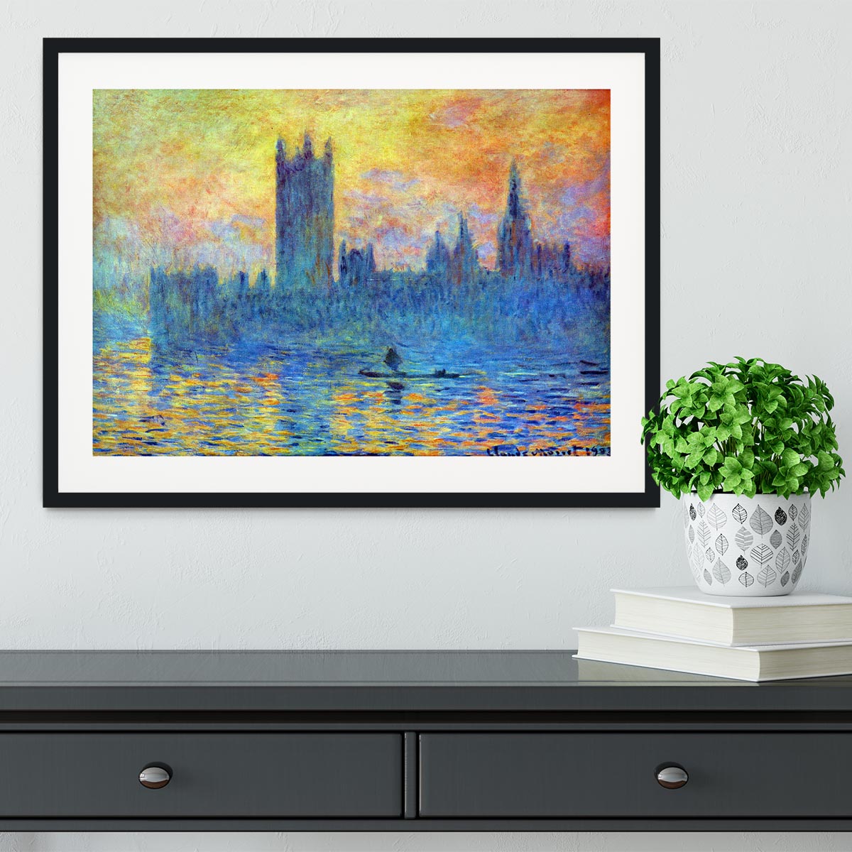 London Parliament in Winter by Monet Framed Print - Canvas Art Rocks - 1