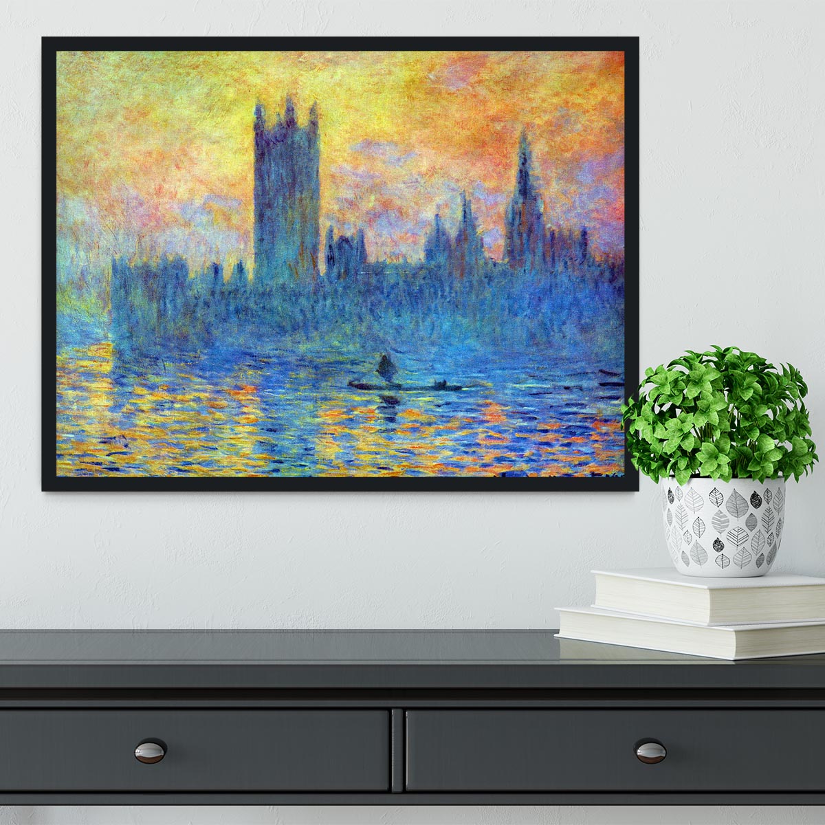 London Parliament in Winter by Monet Framed Print - Canvas Art Rocks - 2
