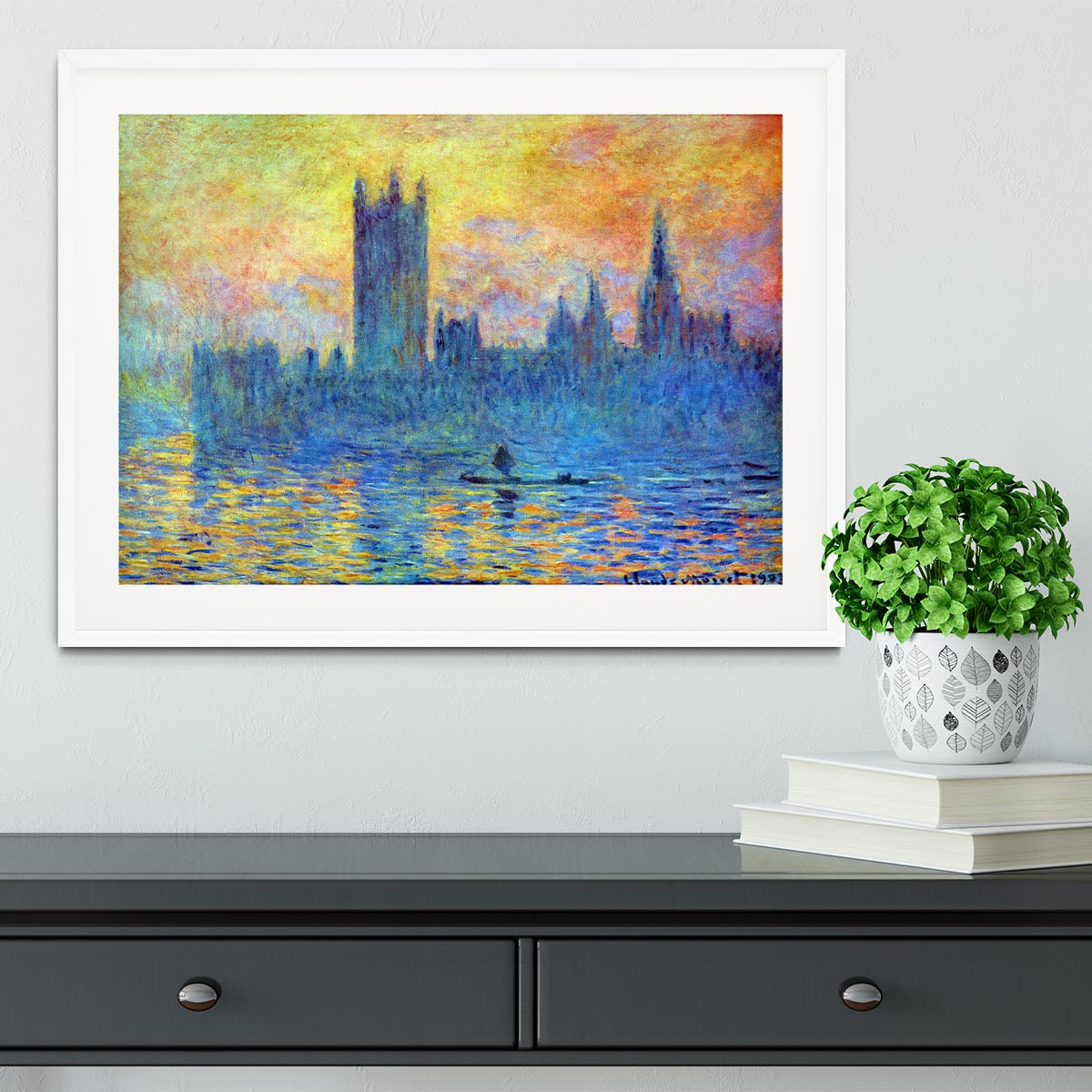 London Parliament in Winter by Monet Framed Print - Canvas Art Rocks - 5