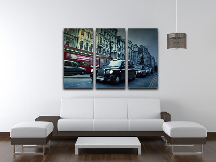 London Street Taxis 3 Split Panel Canvas Print - Canvas Art Rocks - 3