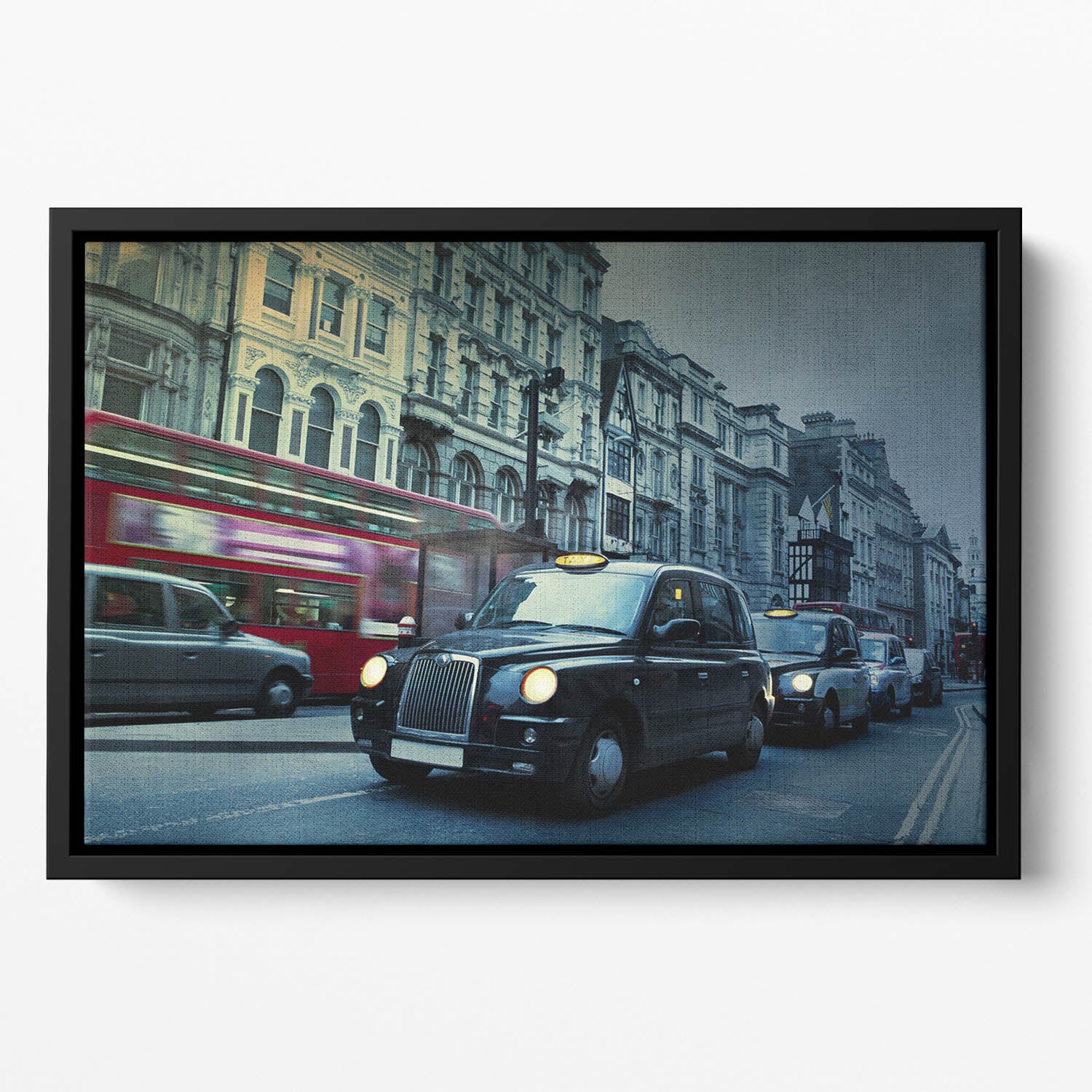 London Street Taxis Floating Framed Canvas