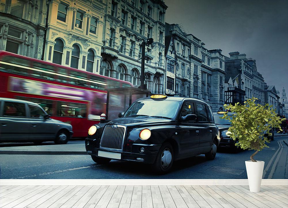 London Street Taxis Wall Mural Wallpaper - Canvas Art Rocks - 4