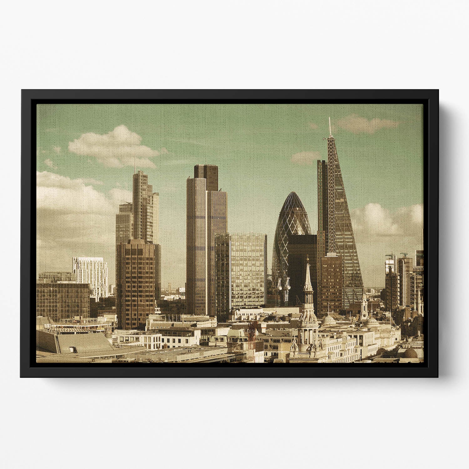 London city rooftop view with urban architectures Floating Framed Canvas
