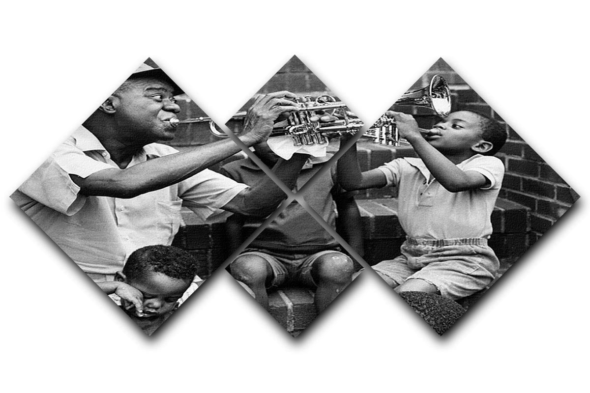 Louis Armstrong with kids 4 Square Multi Panel Canvas - Canvas Art Rocks - 1