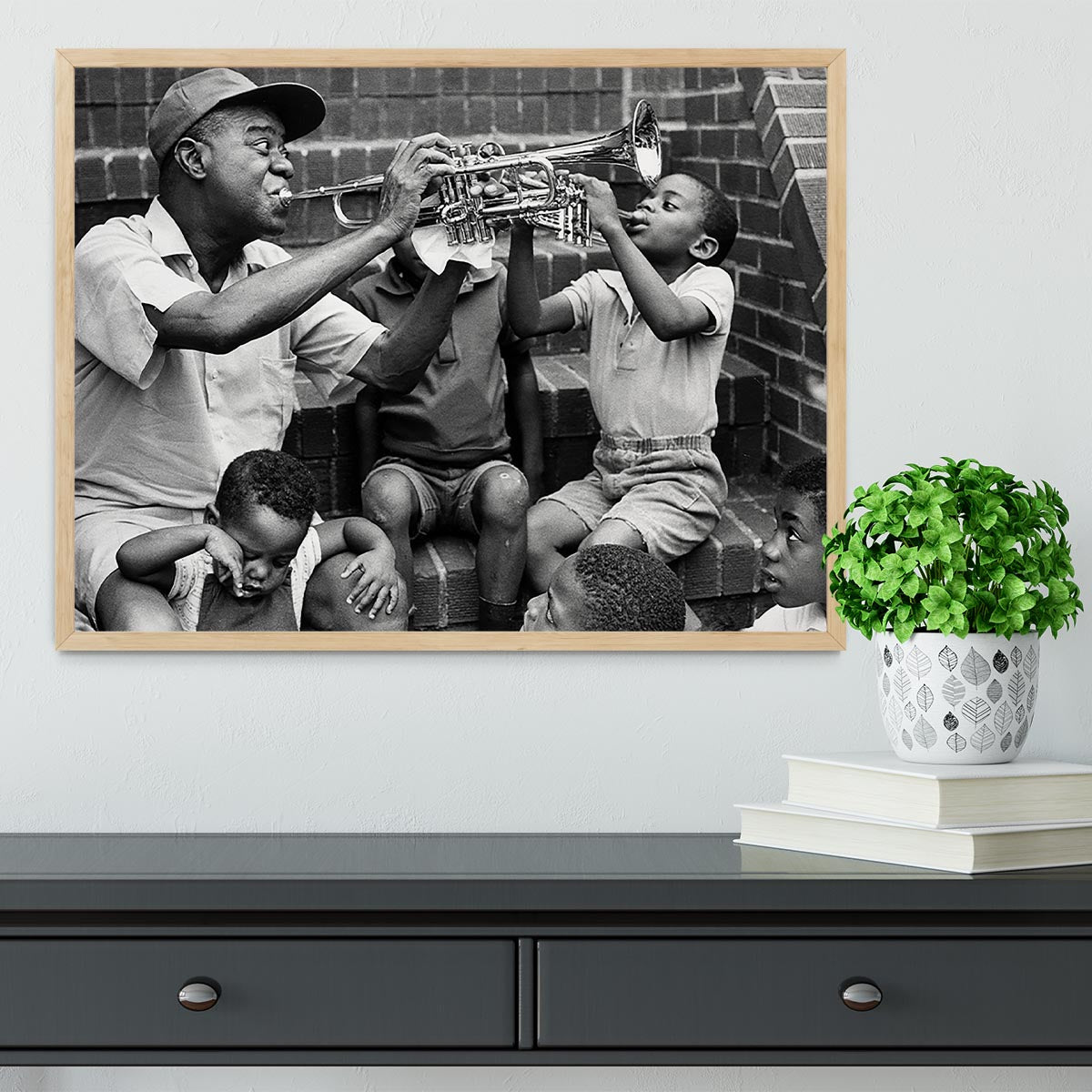 Louis Armstrong with kids Framed Print - Canvas Art Rocks - 4