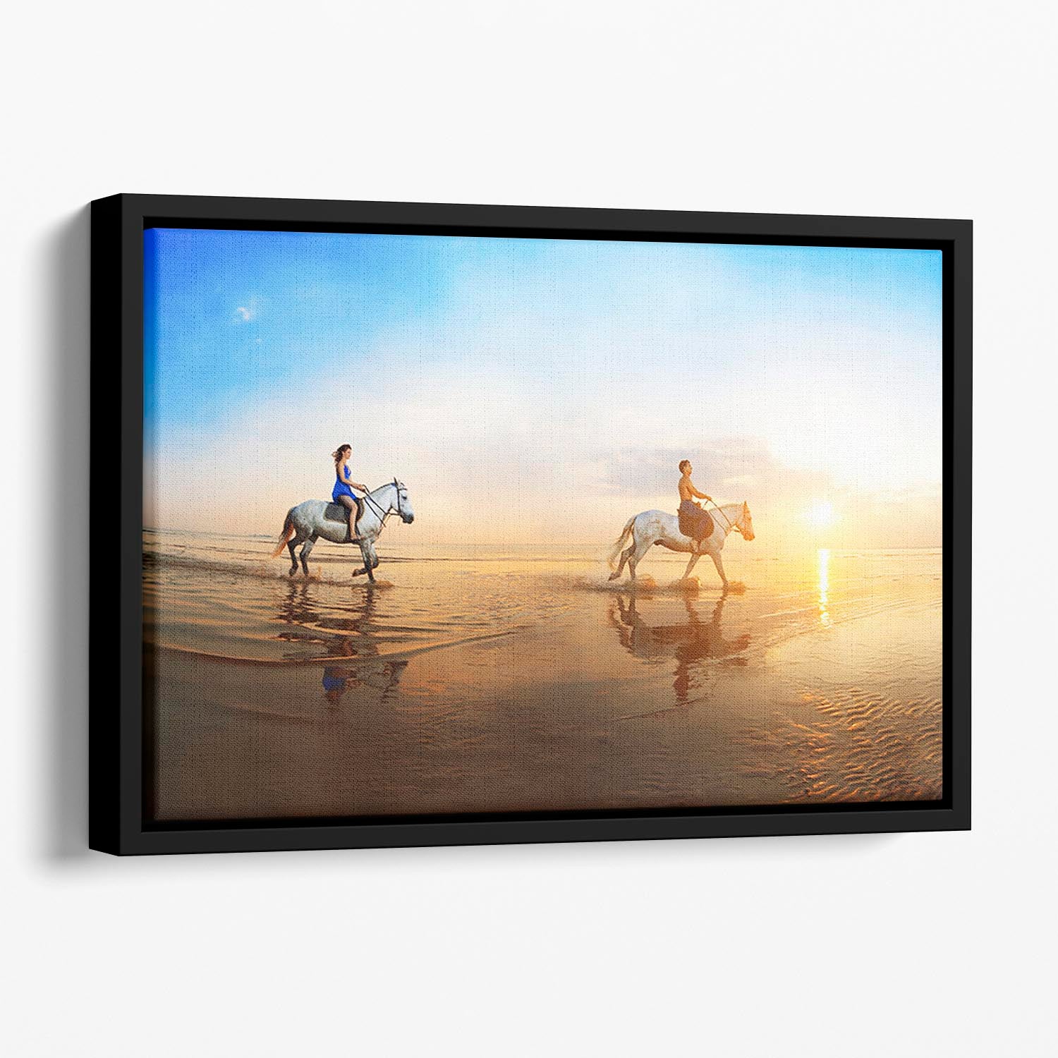 Love background Family and horse in the sunshine Floating Framed Canvas - Canvas Art Rocks - 1