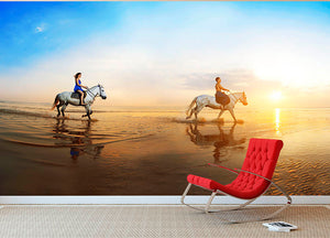 Love background Family and horse in the sunshine Wall Mural Wallpaper - Canvas Art Rocks - 2
