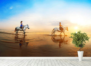 Love background Family and horse in the sunshine Wall Mural Wallpaper - Canvas Art Rocks - 4