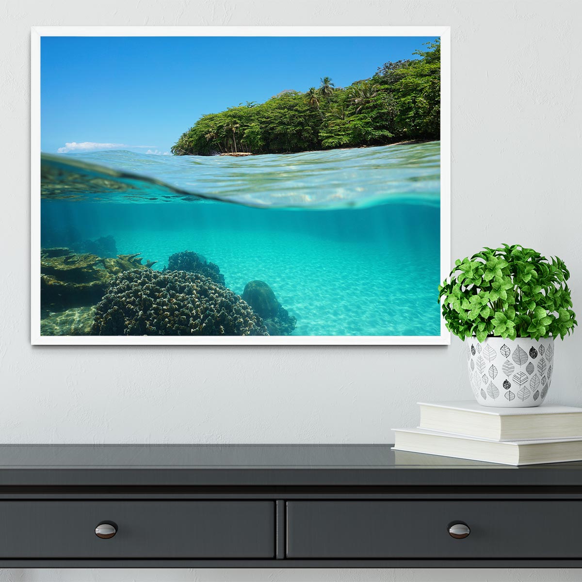 Lush tropical shore above waterline Framed Print - Canvas Art Rocks -6