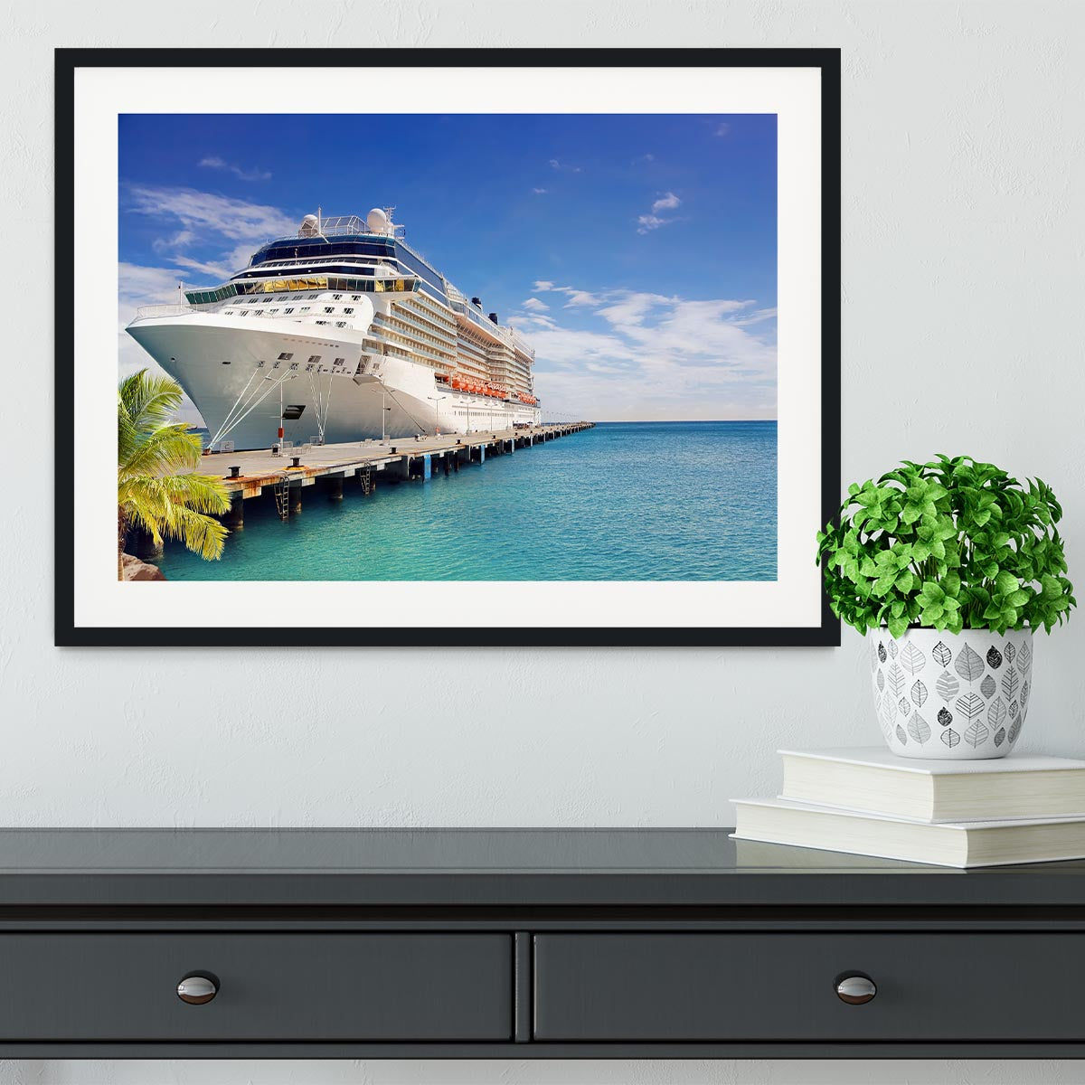Luxury Cruise Ship in Port on sunny day Framed Print - Canvas Art Rocks - 1