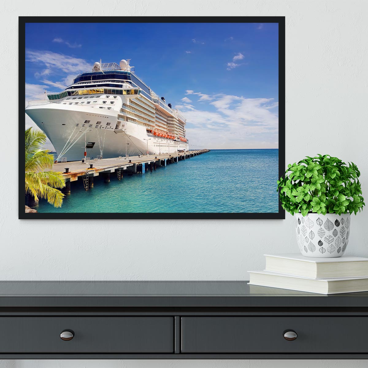 Luxury Cruise Ship in Port on sunny day Framed Print - Canvas Art Rocks - 2
