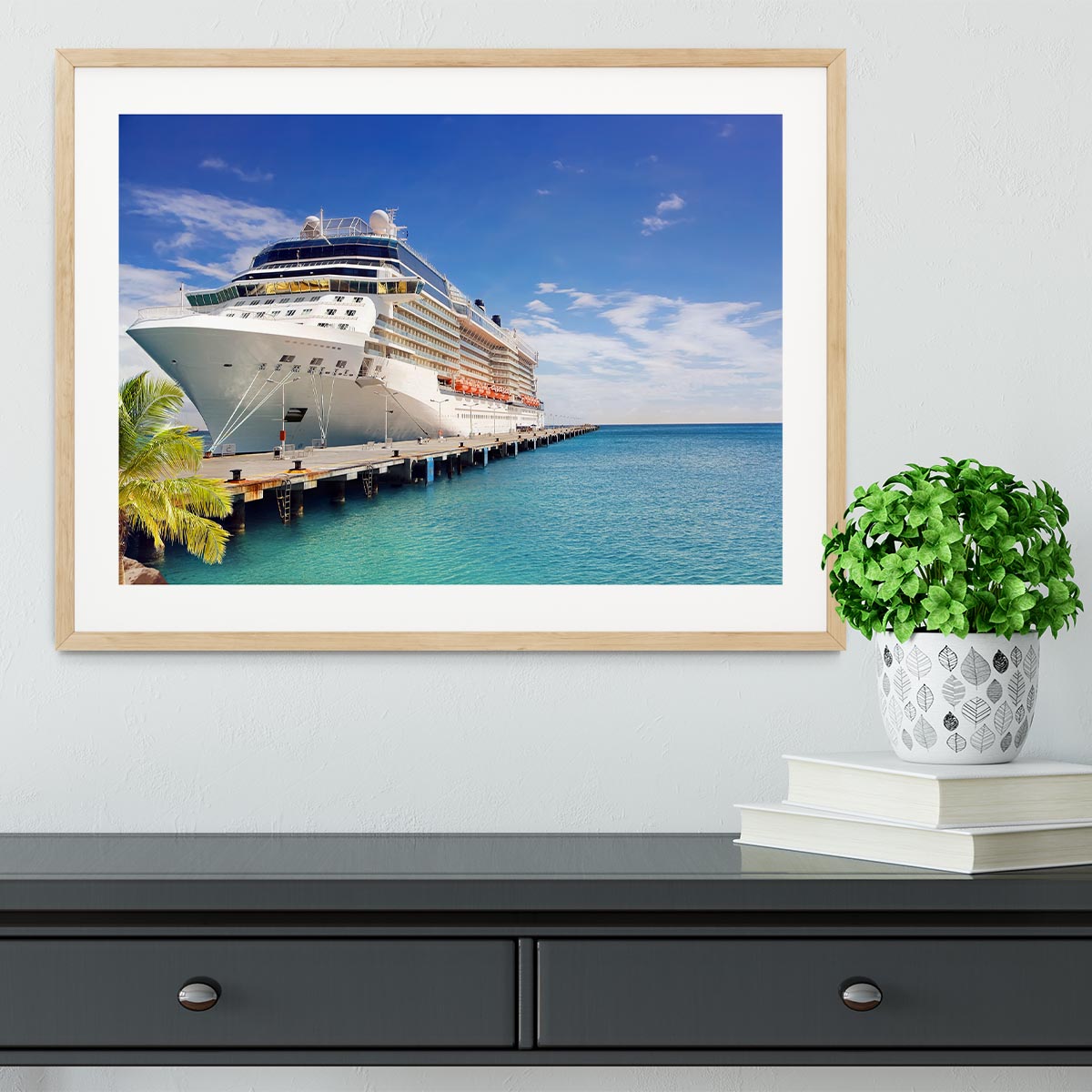 Luxury Cruise Ship in Port on sunny day Framed Print - Canvas Art Rocks - 3