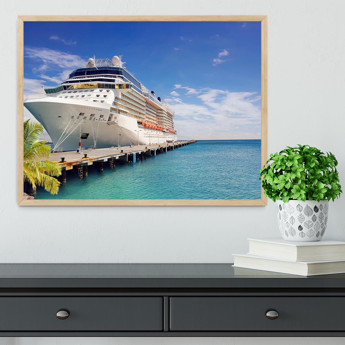 Luxury Cruise Ship in Port on sunny day Framed Print - Canvas Art Rocks - 4