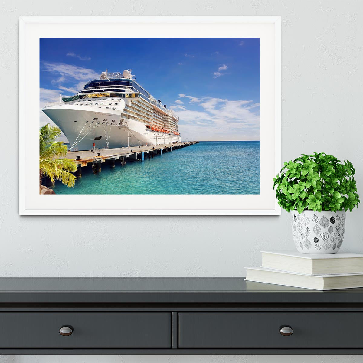 Luxury Cruise Ship in Port on sunny day Framed Print - Canvas Art Rocks - 5