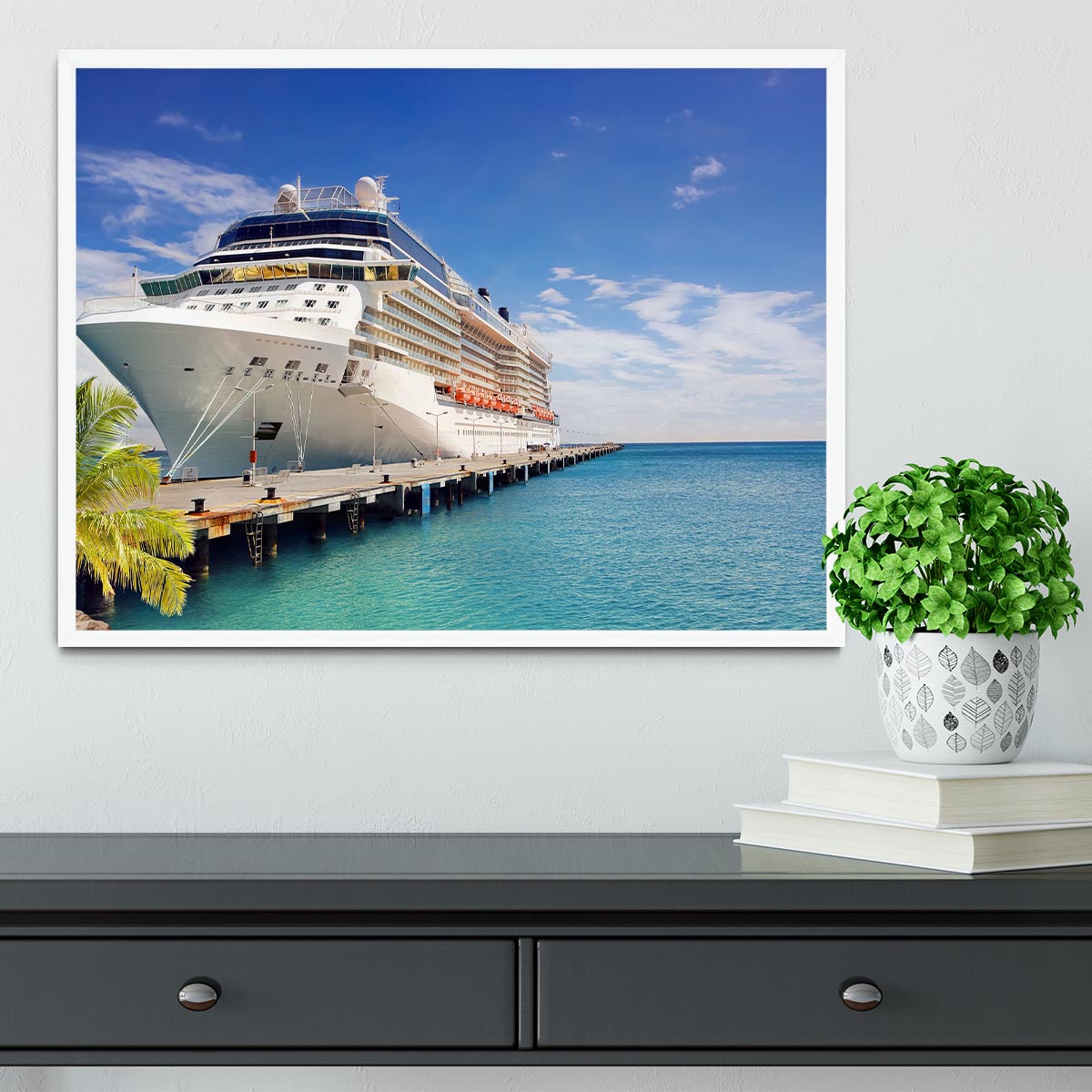 Luxury Cruise Ship in Port on sunny day Framed Print - Canvas Art Rocks -6