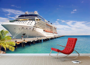 Luxury Cruise Ship in Port on sunny day Wall Mural Wallpaper - Canvas Art Rocks - 2