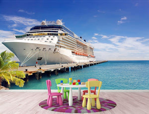 Luxury Cruise Ship in Port on sunny day Wall Mural Wallpaper - Canvas Art Rocks - 3
