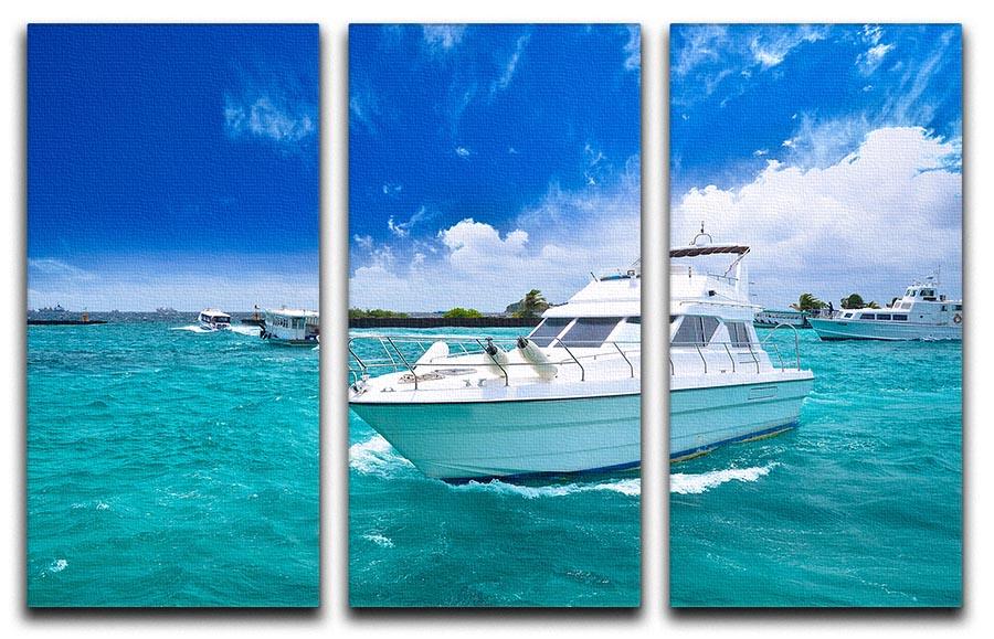 Luxury yatch in beautiful ocean 3 Split Panel Canvas Print - Canvas Art Rocks - 1