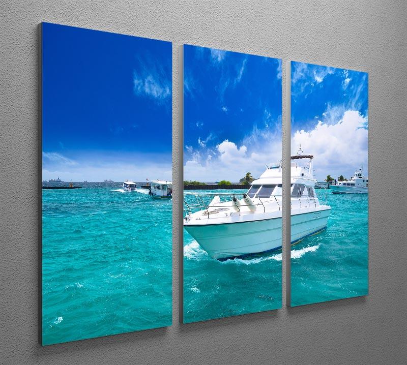 Luxury yatch in beautiful ocean 3 Split Panel Canvas Print - Canvas Art Rocks - 2