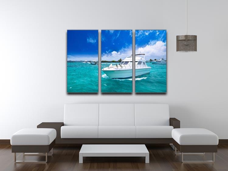 Luxury yatch in beautiful ocean 3 Split Panel Canvas Print - Canvas Art Rocks - 3
