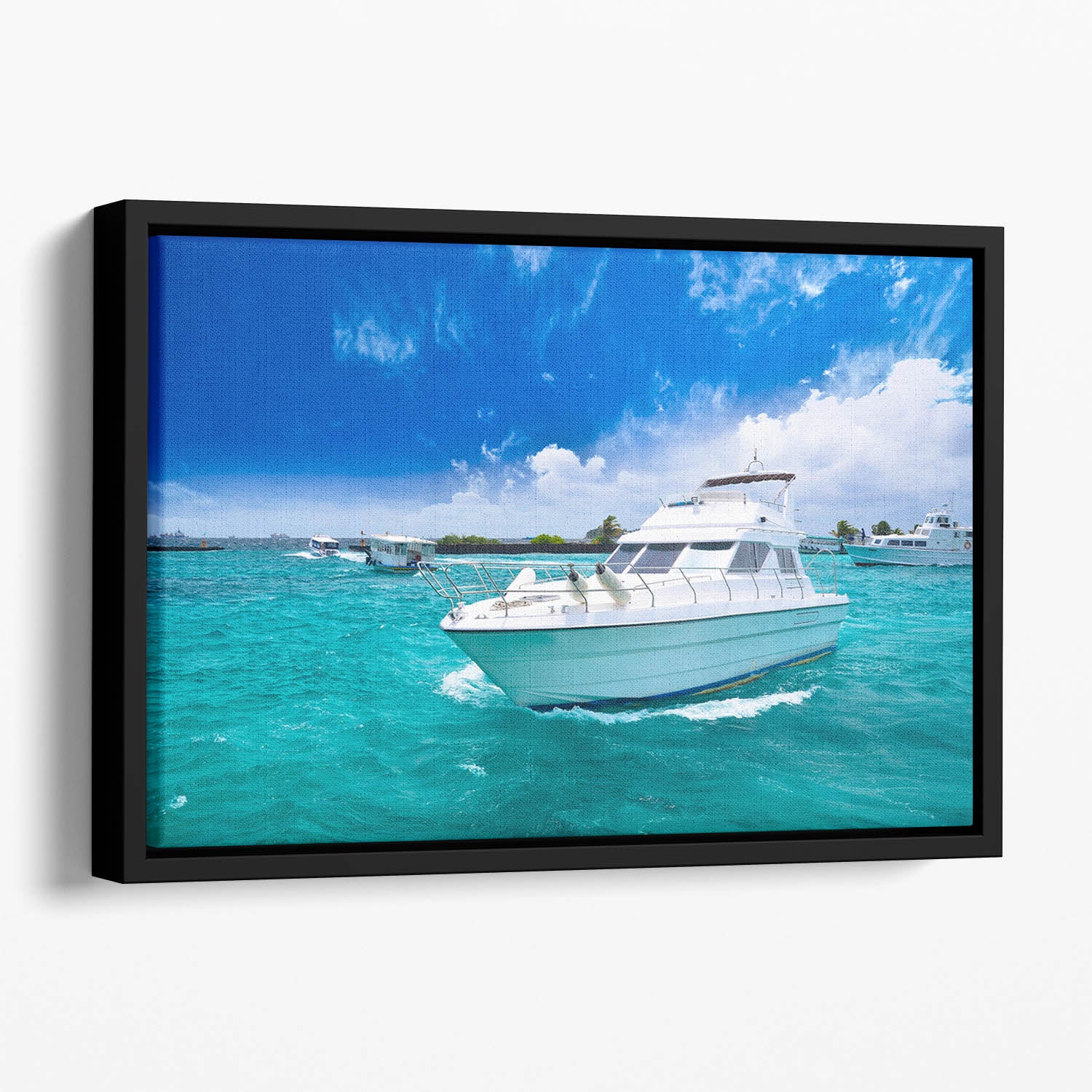 Luxury yatch in beautiful ocean Floating Framed Canvas
