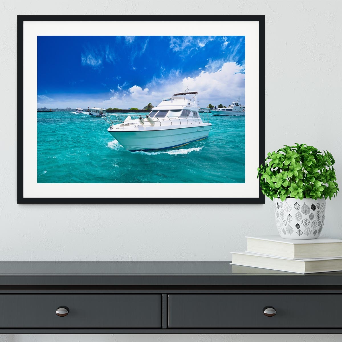 Luxury yatch in beautiful ocean Framed Print - Canvas Art Rocks - 1