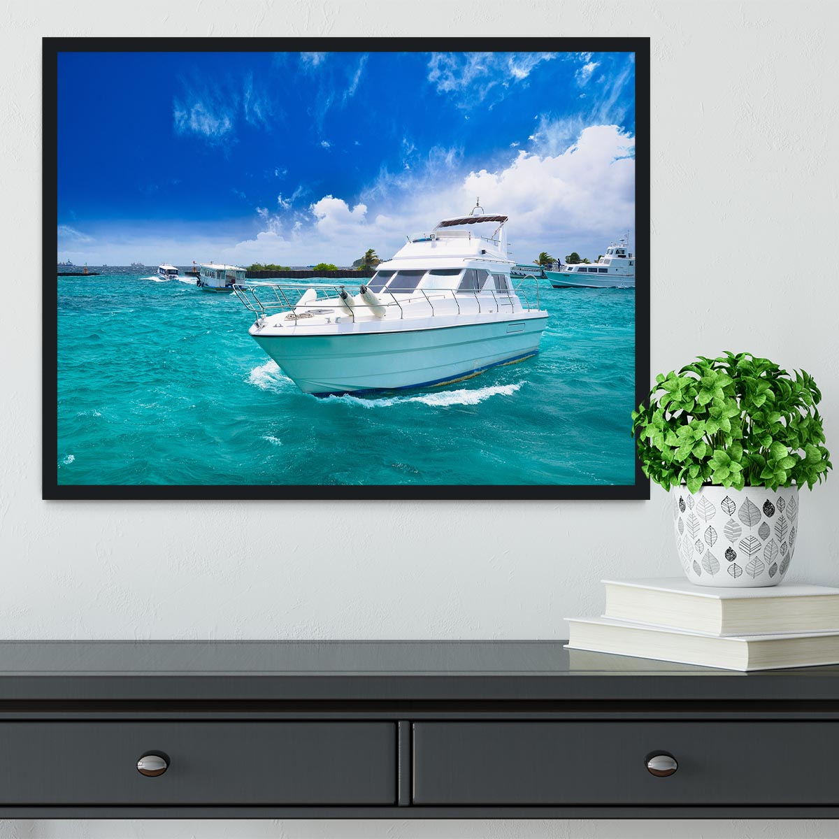 Luxury yatch in beautiful ocean Framed Print - Canvas Art Rocks - 2