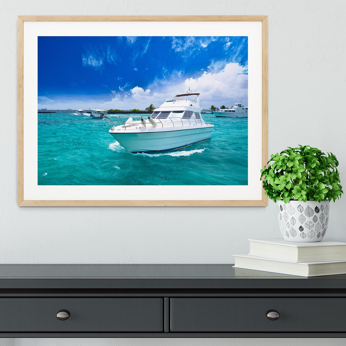 Luxury yatch in beautiful ocean Framed Print - Canvas Art Rocks - 3